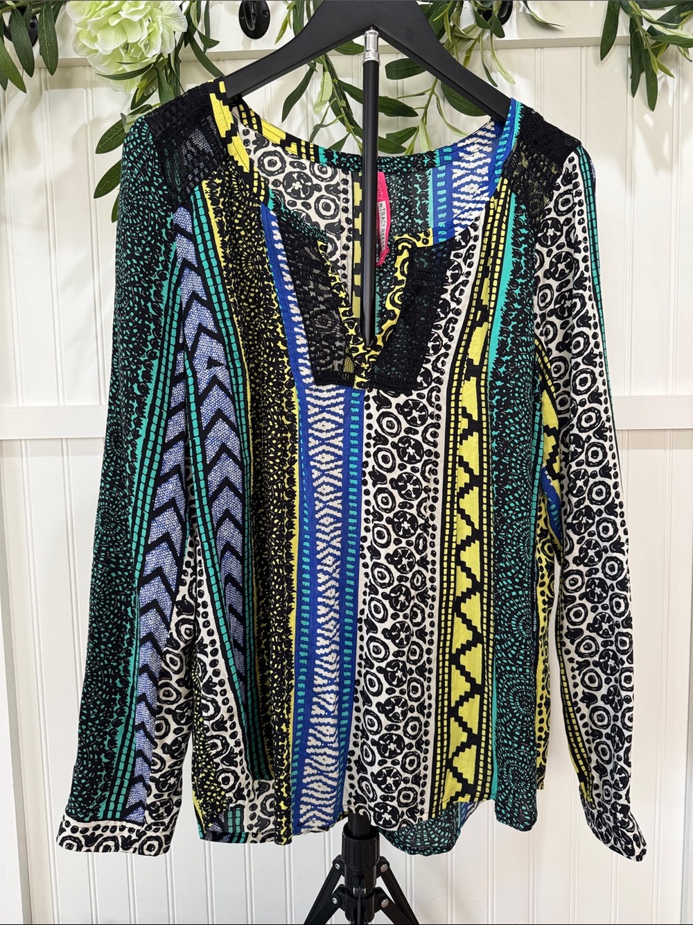 #334 PLENTY by TRACY REESE Colorful Striped Pattern Boho Blouse
